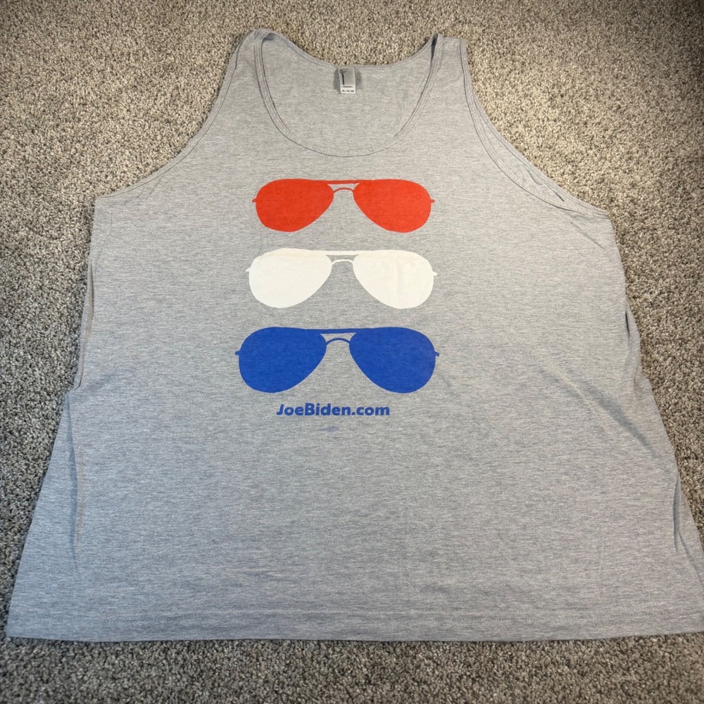 American Apparel Joe Biden Aviator Sunglasses Tank Top Gray XL 4th of July‎ USA